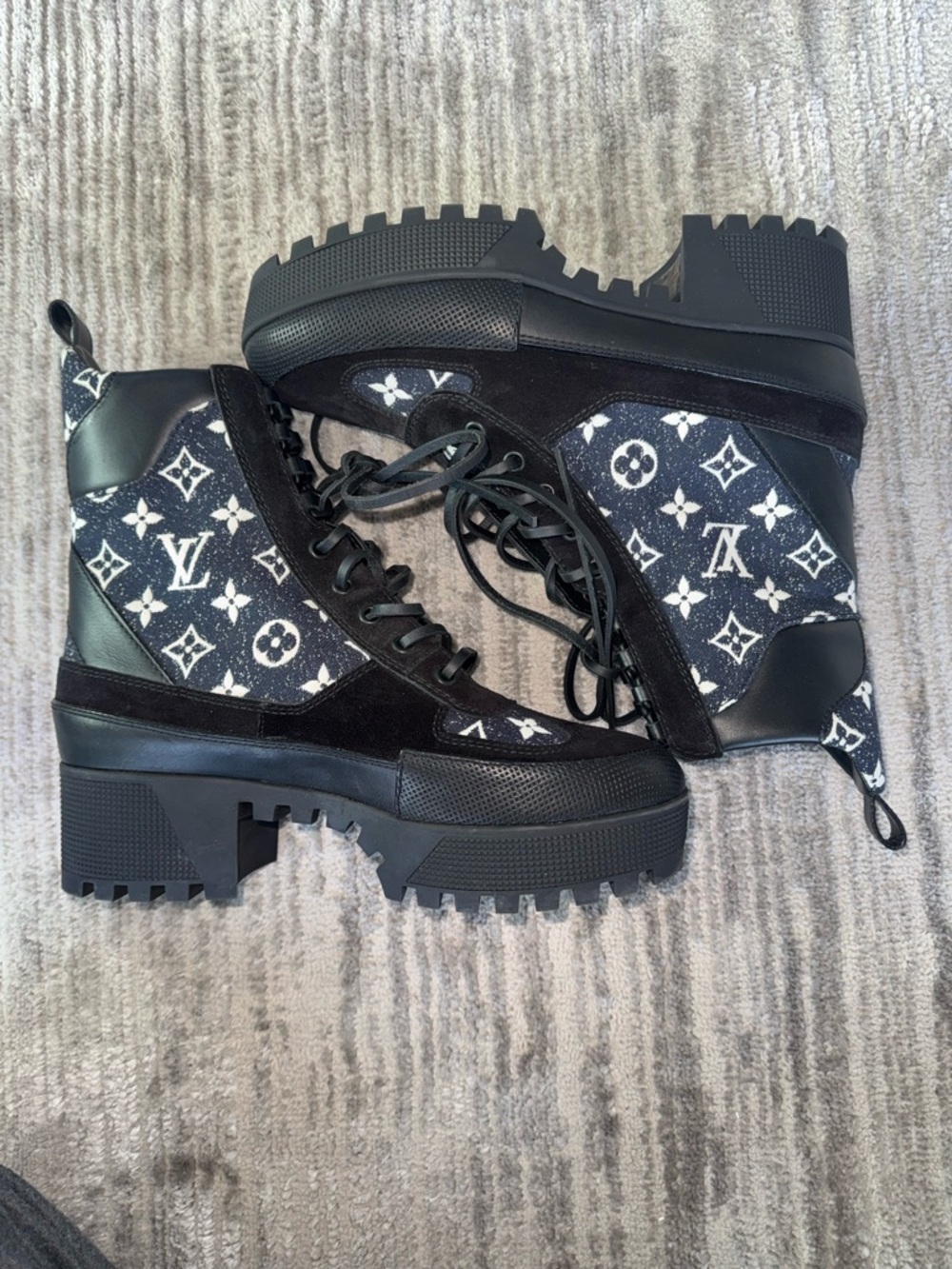 Louis Vuitton Black Monogram Lace-Up Platform Boots